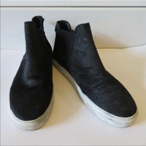 Pony cow hair black pull on sneaker flatform boot